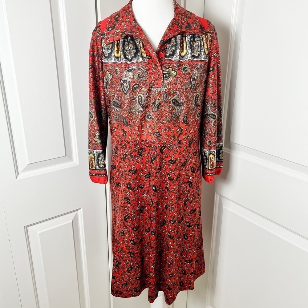 Vintage 60s-70s Paisley Collared Dress - Custom Tailored S/M